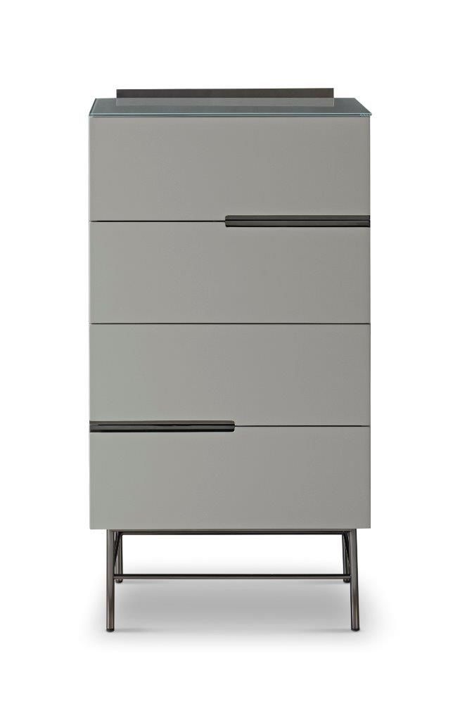 Gillmore Space Alberto Four Drawer Narrow Chest Grey With Dark Chrome Accent