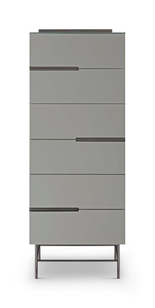 Gillmore Space Alberto Six Drawer Tall Narrow Chest Grey With Dark Chrome Accent