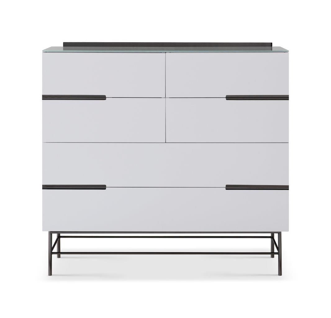 Gillmore Space Alberto Six Drawer Wide Chest White With Dark Chrome Accent