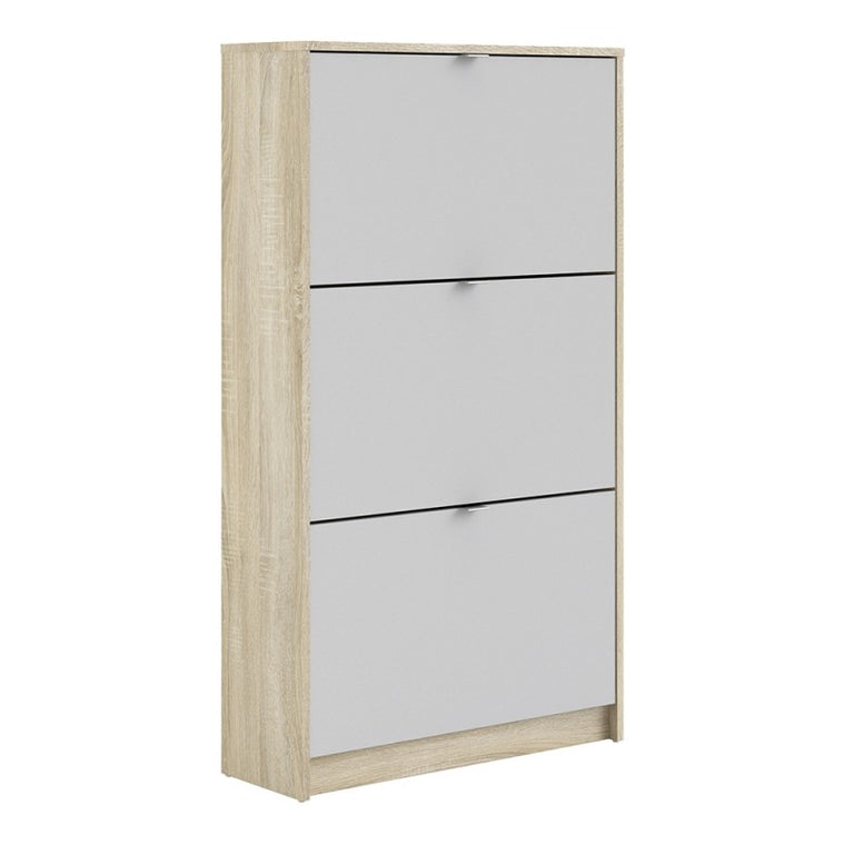 Axton Choctaw Shoe Cabinet With 3 Tilting Doors And 2 Layers In White