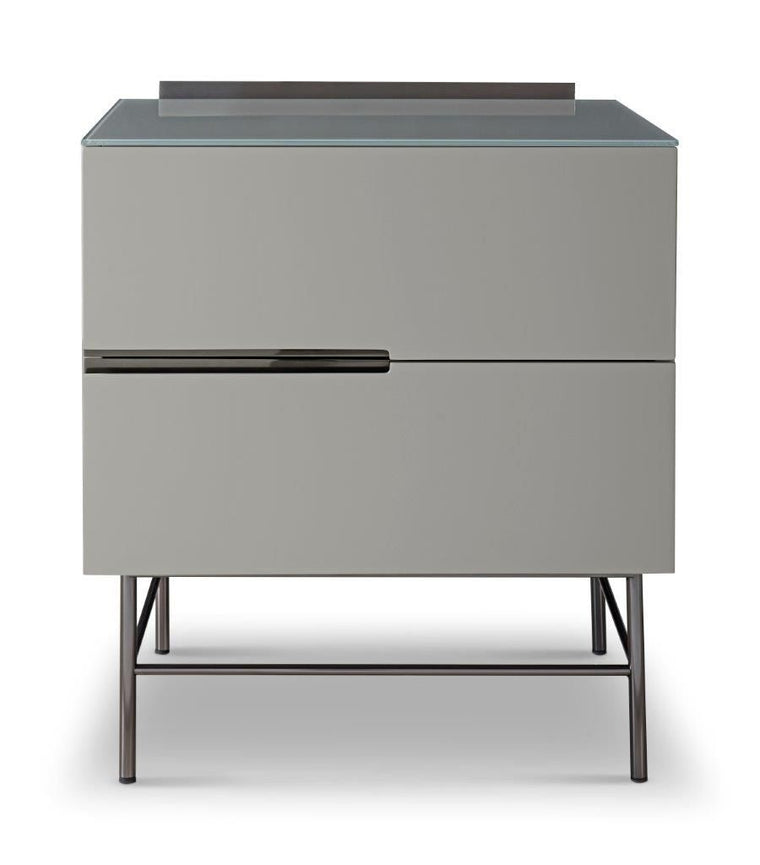 Gillmore Space Alberto Two Drawer Narrow Chest Grey With Dark Chrome Accent