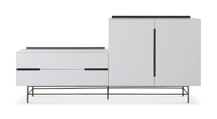 Gillmore Space Alberto Door & Drawer Combination Sideboard White With Dark Chrome Accent