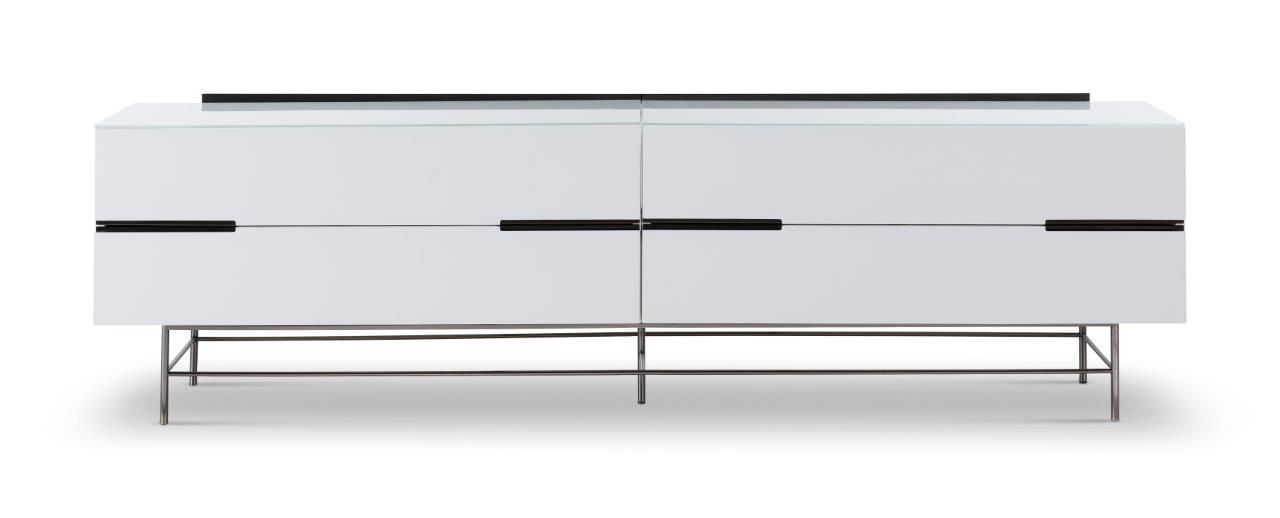 Gillmore Space Alberto Four Drawer Low Sideboard White With Dark Chrome Accent