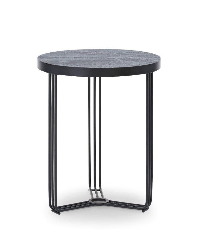 Gillmore Space Finn Circular Side Table Dark Oak Top & Black Frame