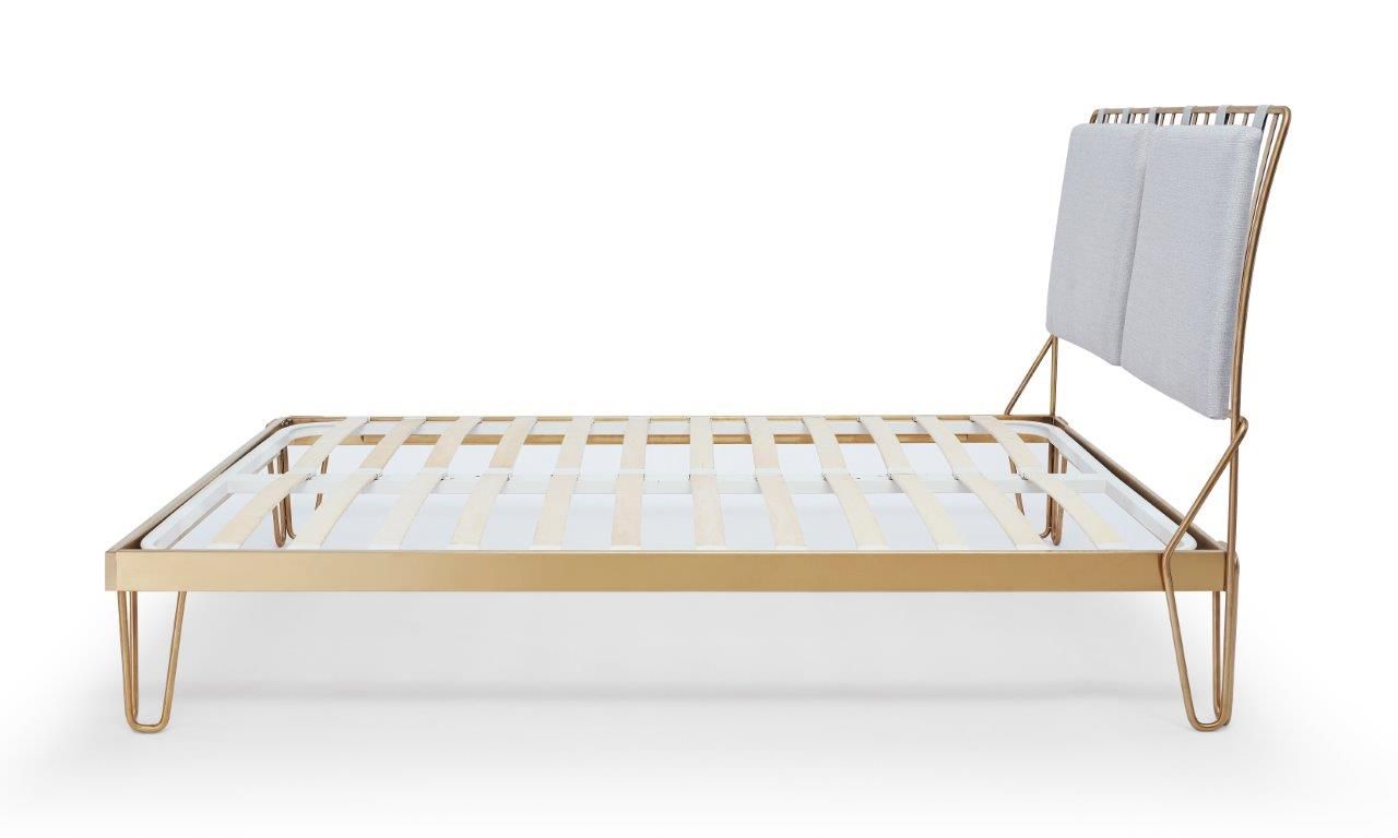 Gillmore Space Finn King Bed Silver Upholstered & Brass Frame