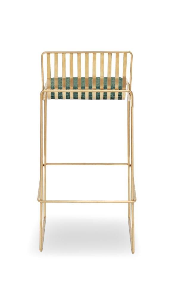 Gillmore Space Finn Bar Stool Conifer Green Upholstered & Brass Frame