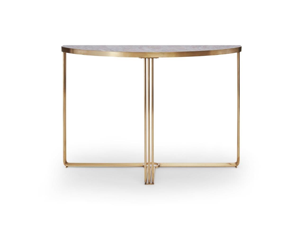 Gillmore Space Finn Demi Lune Console Table Dark Stone Top & Brass Frame