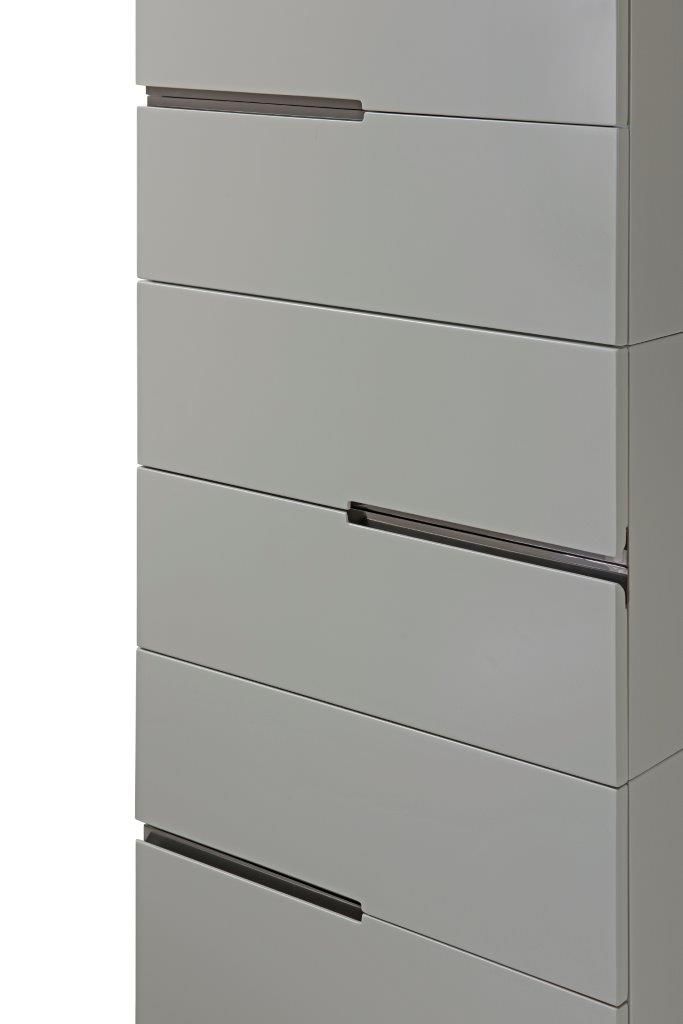Gillmore Space Alberto Six Drawer Tall Narrow Chest Grey With Dark Chrome Accent