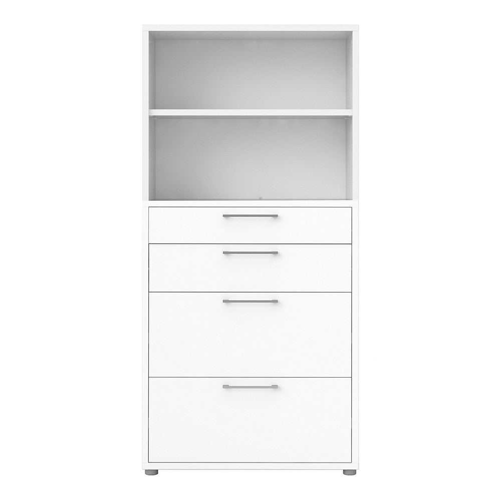 Axton Trinity Bookcase 4 Shelves with 2 Drawers + 2 File Drawers In White
