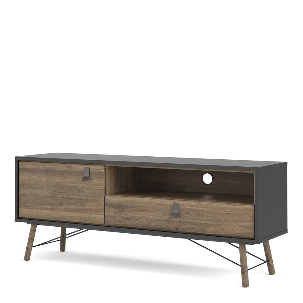 Axton Longwood TV-Unit 1 Door + 1 Drawer In Matt Black Walnut