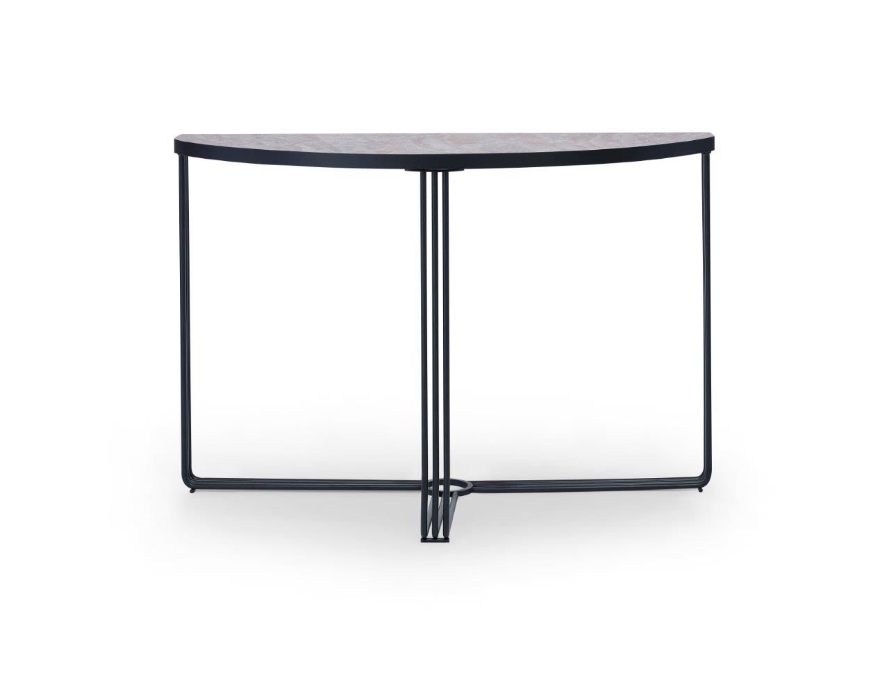 Gillmore Space Finn Demi Lune Console Table Dark Stone Top & Black Frame