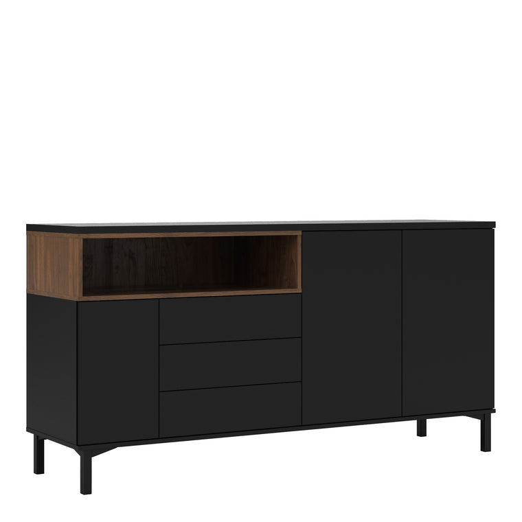 Axton Blauzes Sideboard 3 Drawers 3 Doors In Black and Walnut