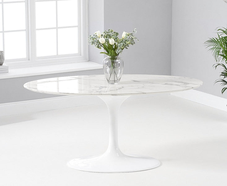 Brittney 160cm Oval Ivory White Marble Dining Table With Lucy Chairs