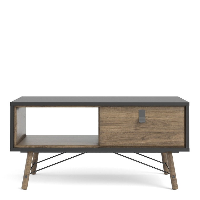 Axton Longwood Coffee Table With 1 Drawer In Matt Black Walnut.