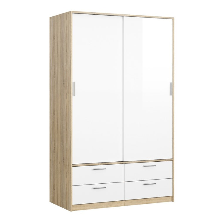 Axton Clason Wardrobe 2 Doors 4 Drawers In Oak With White High Gloss