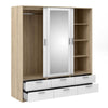 Axton Clason Wardrobe 3 Doors 6 Drawers in Oak with White High Gloss