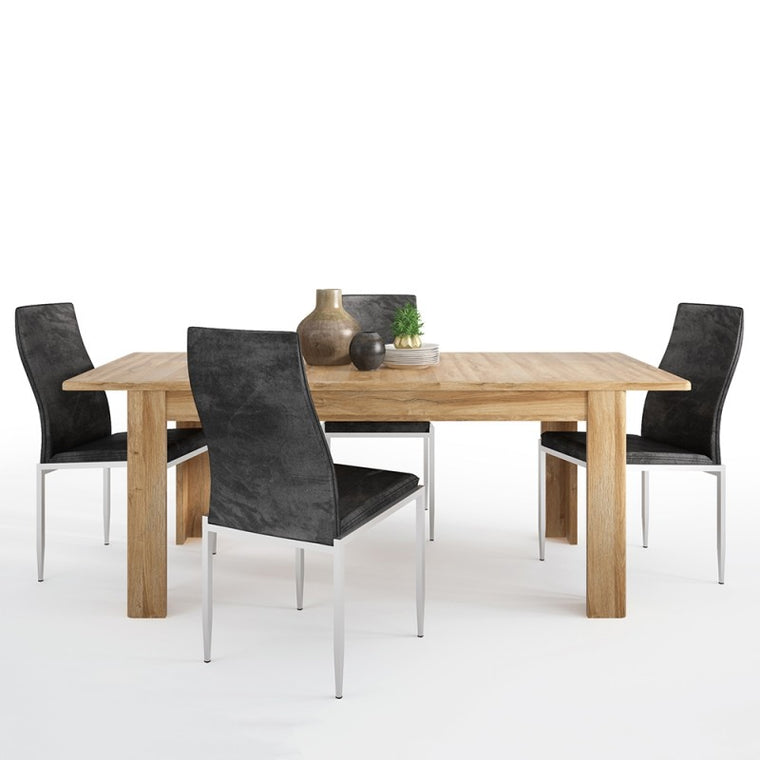 Axton Bronxwood Extending Dining Table in Grandson Oak + 4 Milan High Back Chair Black