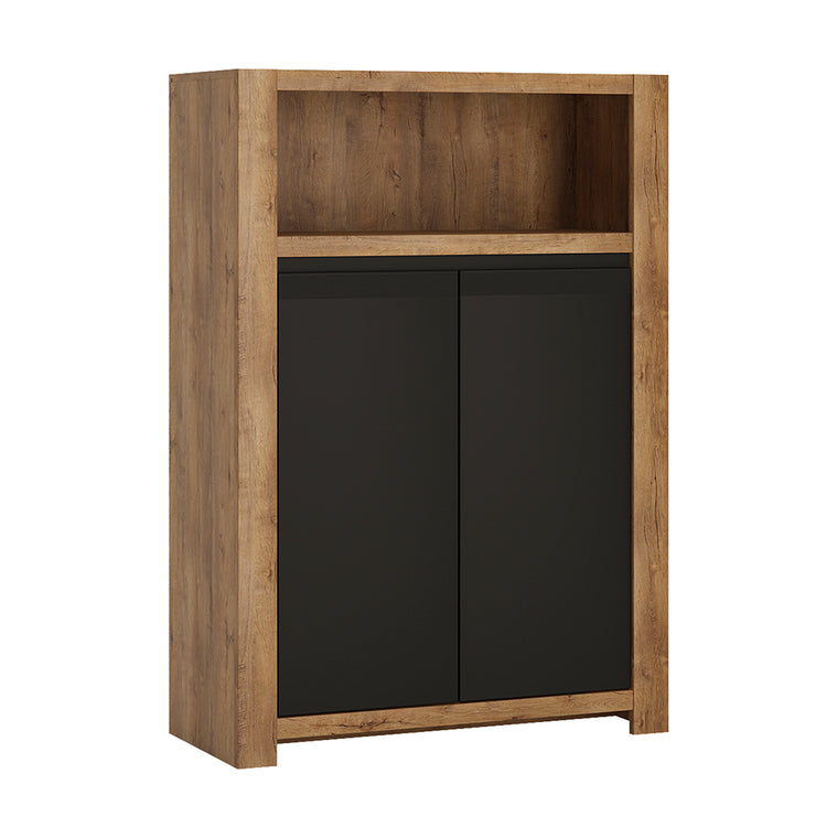 Axton Morris 2 Door Cupboard With Open Shelf In Lefkas Oak With Matt Black Fronts