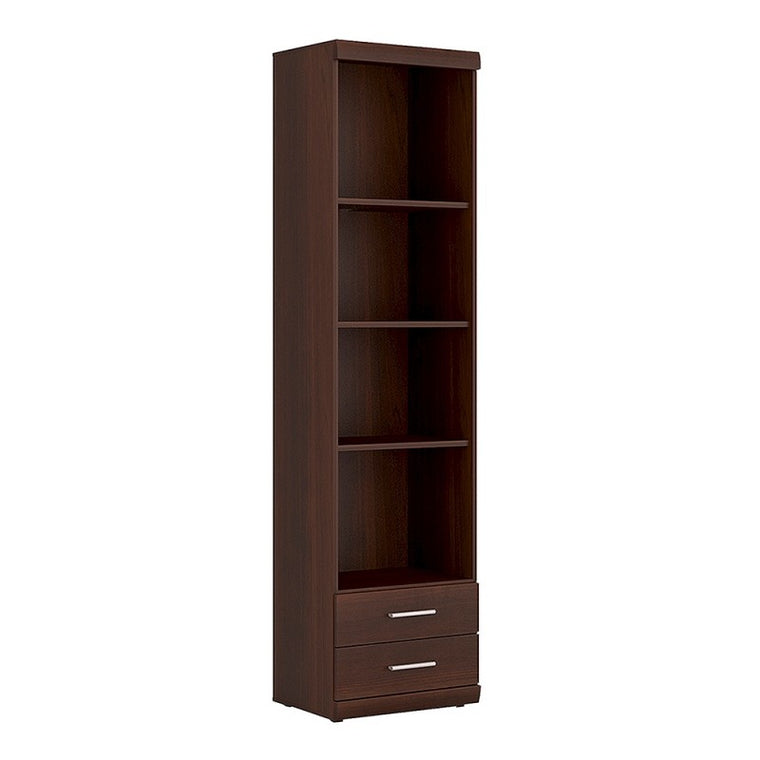 Axton Pelham Tall 2 Drawer Narrow Cabinet with Open Shelving In Dark Mahogany Melamine