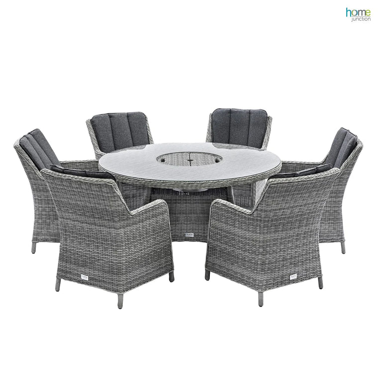 Home Junction Iris Grey Round Dining Table with Ice Bucket and 6 Armchairs