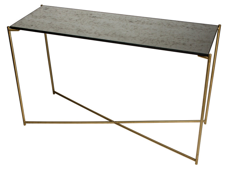 Gillmore Space Iris Large Console Table Antiqued Glass Top