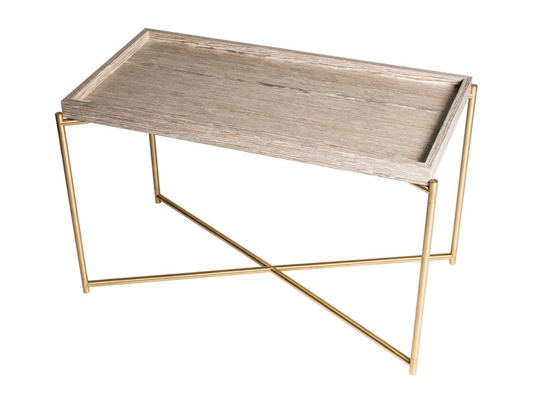 Gillmore Space Iris Rectangle Side Table Weathered Oak Tray