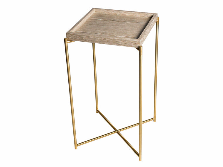 Gillmore Space Iris Square Plant Stand Weathered Oak Tray