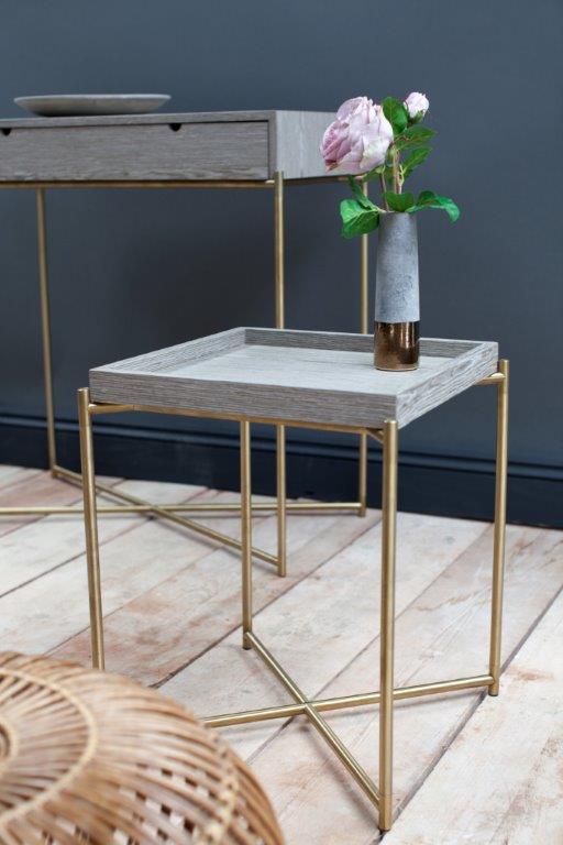 Gillmore Space Iris Square Side Table Weathered Oak Top