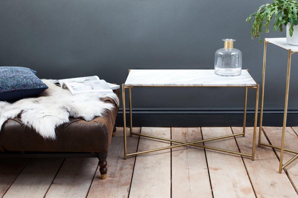 Gillmore Space Iris Large Low Console Table White Marble Top