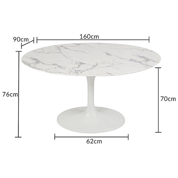Brittney 160cm Oval White Marble Effect Dining Table