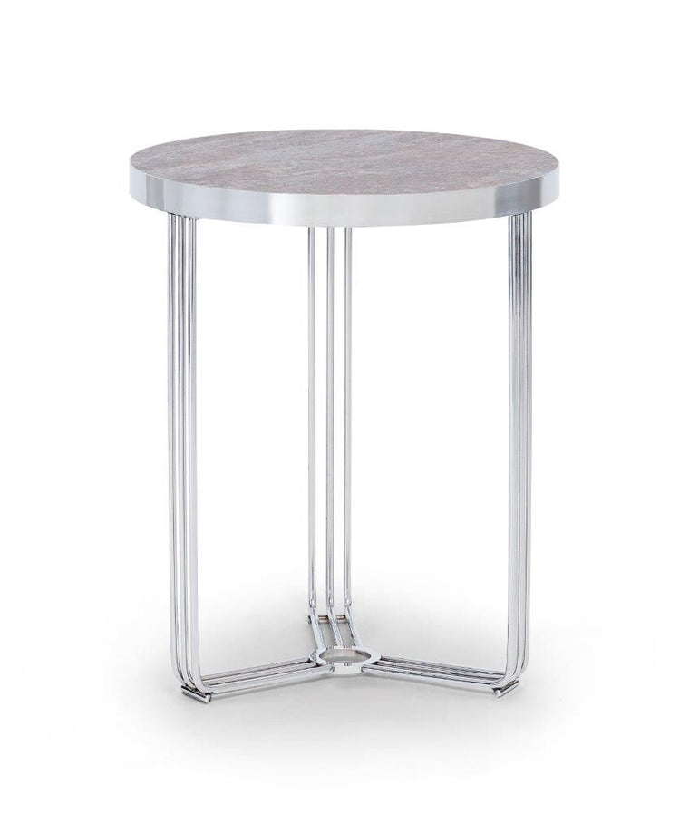 Gillmore Space Finn Circular Side Table Dark Stone Top & Polished Chrome Frame