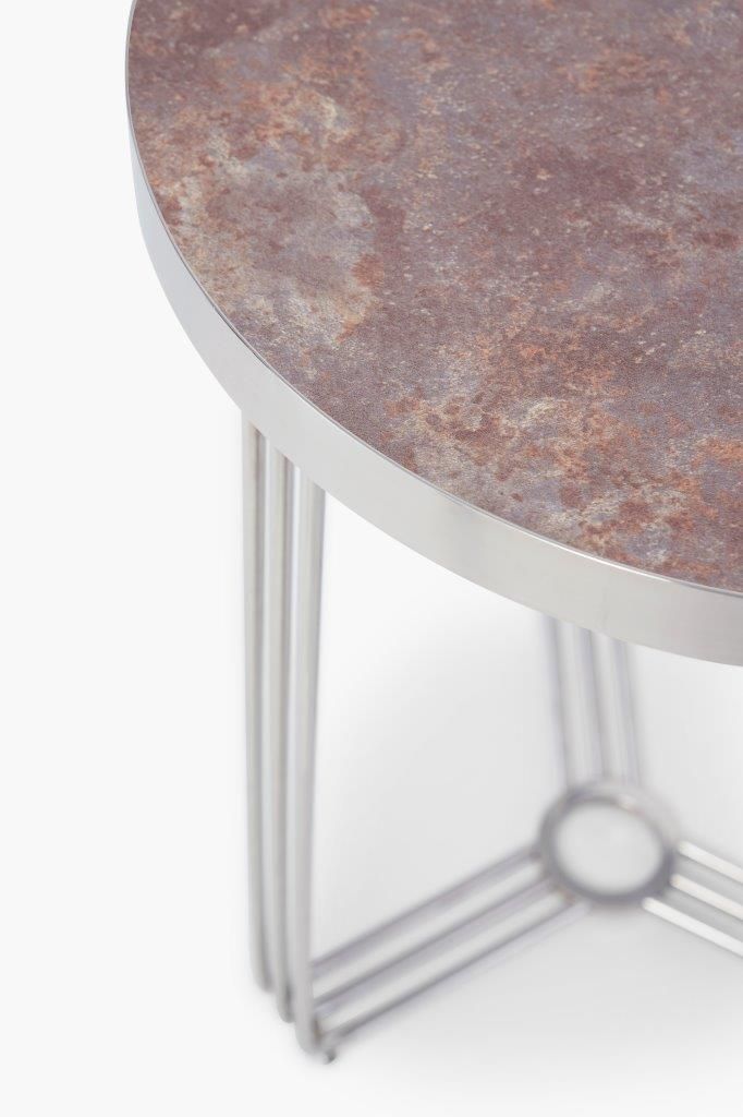 Gillmore Space Finn Circular Side Table Dark Stone Top & Polished Chrome Frame