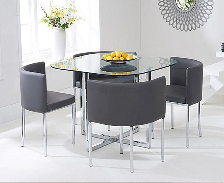Abingdon Stowaway Glass Dining Set With 4 Dining Chairs