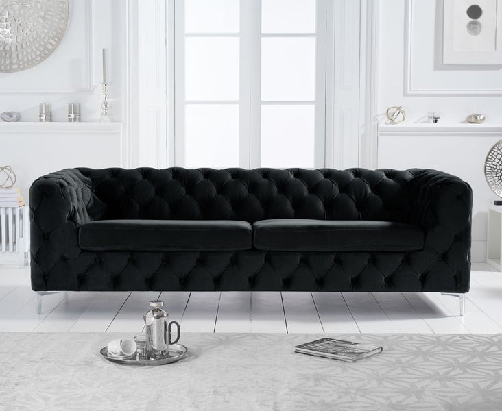 Alegra Black Velvet 3 Seater Sofa