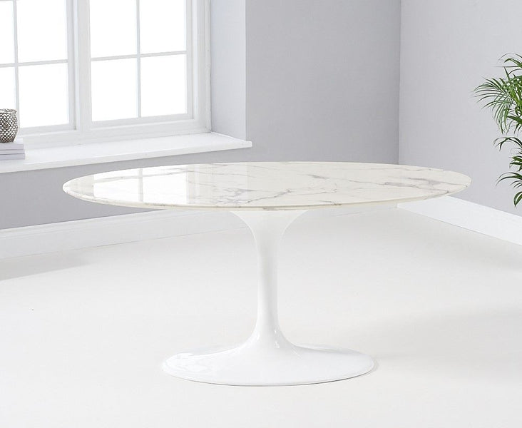 Brittney 160cm Oval Ivory White Marble Dining Table With Tonia Chairs