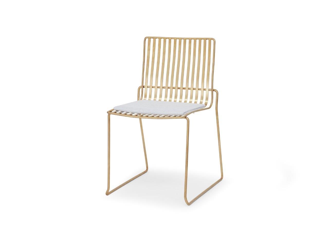 Gillmore Space Finn Stacking Dining Chair Silver Upholstered & Brass Frame