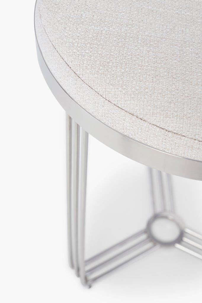 Gillmore Space Finn Circular Side Table Or Stool Natural Upholstered & Polished Chrome Frame
