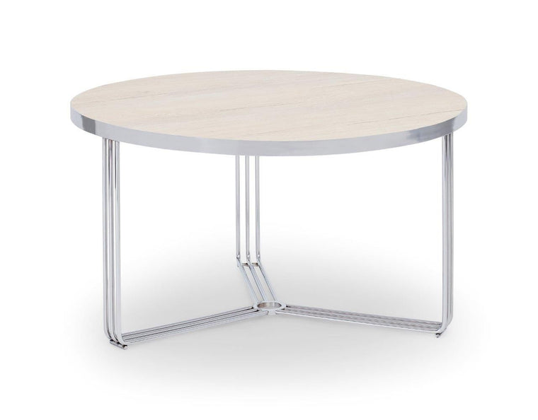 Gillmore Space Finn Small Circular Coffee Table Pale Oak Top & Polished Chrome Frame