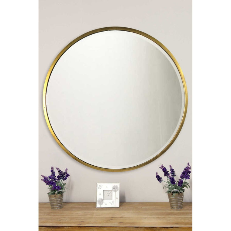 Rowan Gold Elegant Modern Bevelled Round Mirror 100 x 100 CM