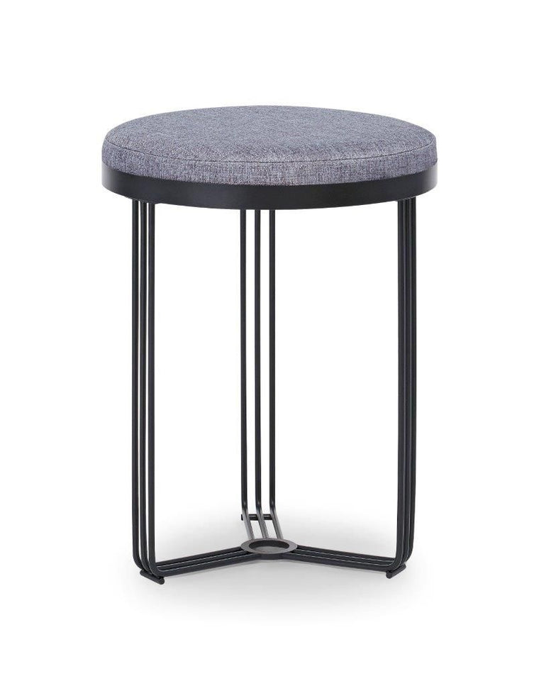 Gillmore Space Finn Circular Side Table Or Stool Pewter Grey Upholstered & Black Frame