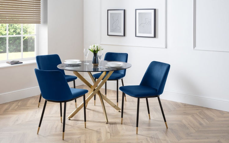 Julian Bowen Montero Round Glass Dining Table 100cm & 4 Delaunay Chairs