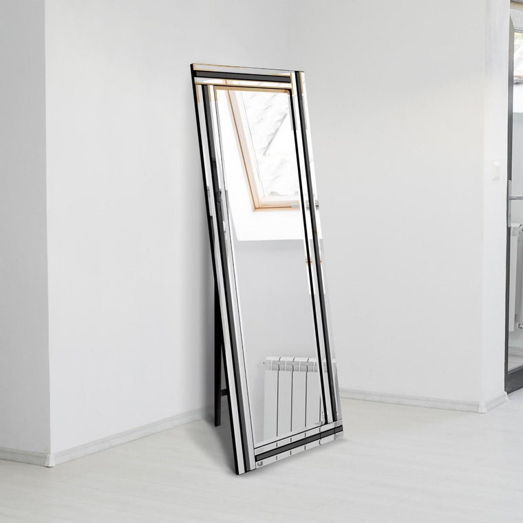 Carrington Destin Black and Mirror Triple Bevel Free Standing Cheval Dress Mirror 5ft7 x 1ft11 170cm x 58cm