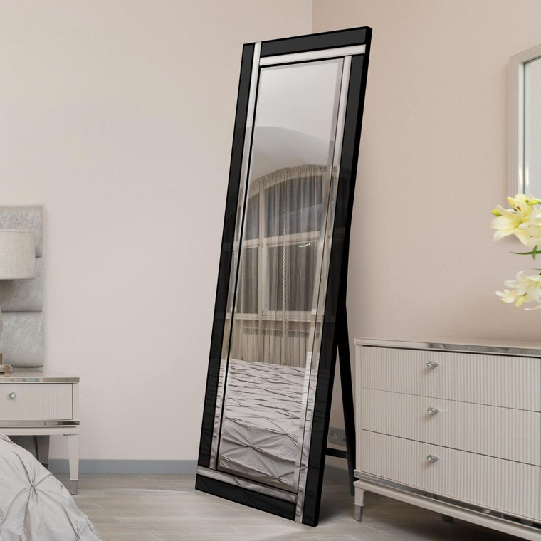 Carrington Black and Mirror Double Bevel Venetian Free Standing Cheval Dress Mirror 5ft7 x 1ft11 170cm x 58cm